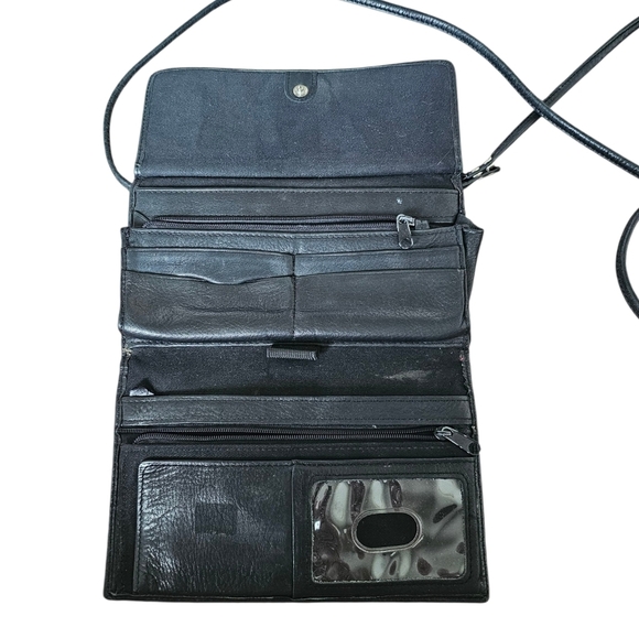 Vintage Y2k Fossil Small Black Leather Organizer Crossbody Bag - Picture 6 of 7